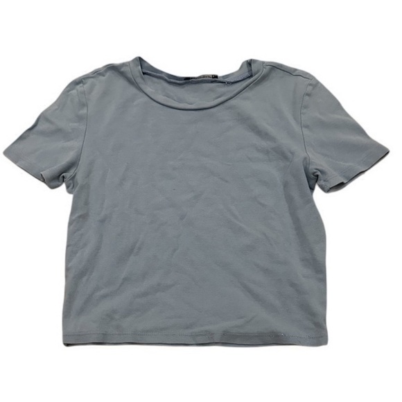 Zara Cotton Cropped T-Shirt Blue Medium - Picture 1 of 9